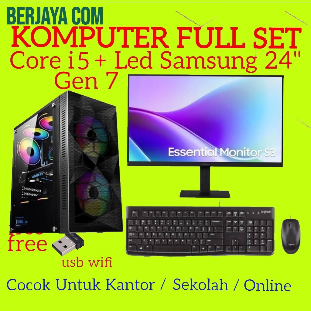 Full Set Core i5 Gen 7 - Samsung 24"- 16gb Ram - 500gb Ssd - Komputer Rakitan - Pc Kantor - Cpu