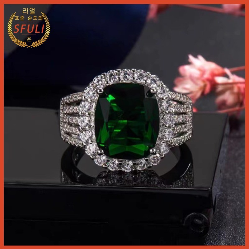 Cincin Berlian Hijau Safir Wanita 18K Penuh Berlian