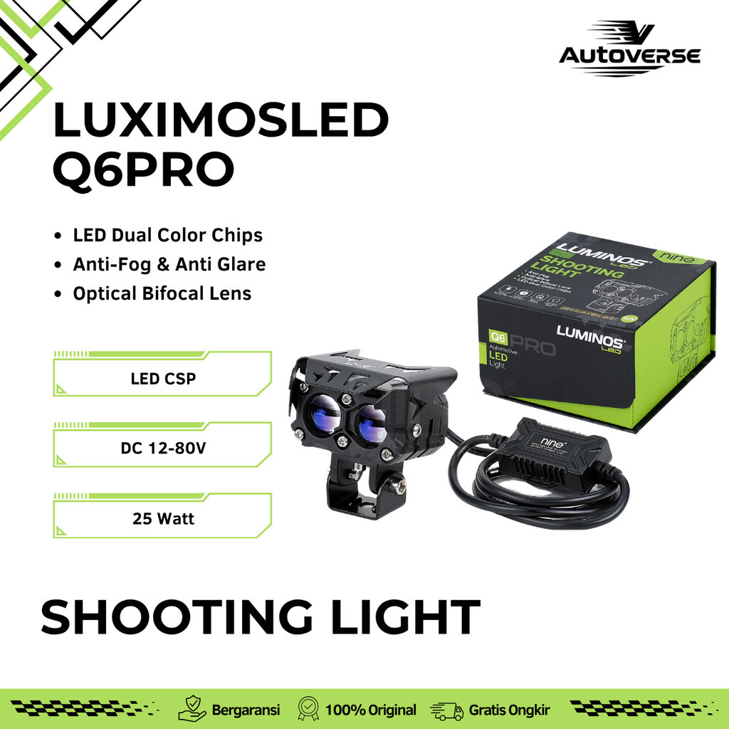 (1PCS) Lampu Tembak Sorot Laser LED 25W Motor Mobil 2Mata Devil Blue Lens Q6 PRO NINE LUXIMOS Terang