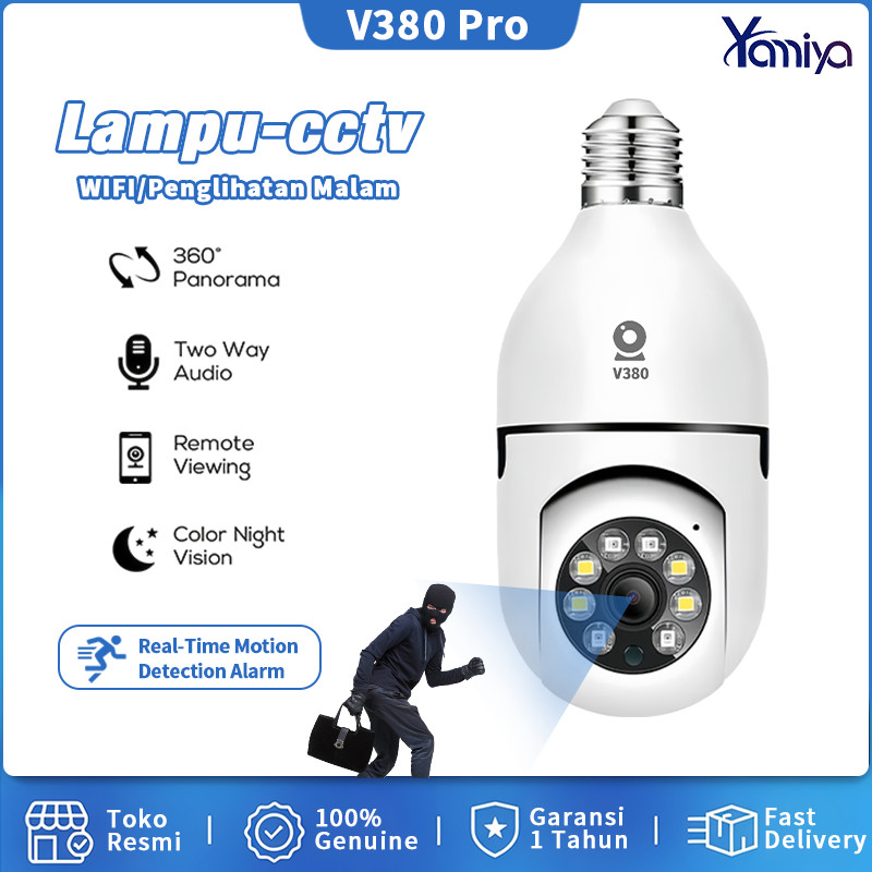 SR25 - V380 Pro Lampu CCTV Dual Lens Kamera Full HD Smart Wifi PTZ View Auto Tracking Security Alarm