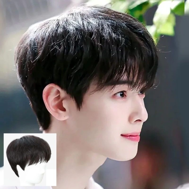 Wig Pria Korea Rambut Pendek Warna Hitam Rambut Palsu Pria Korea Daily Wig