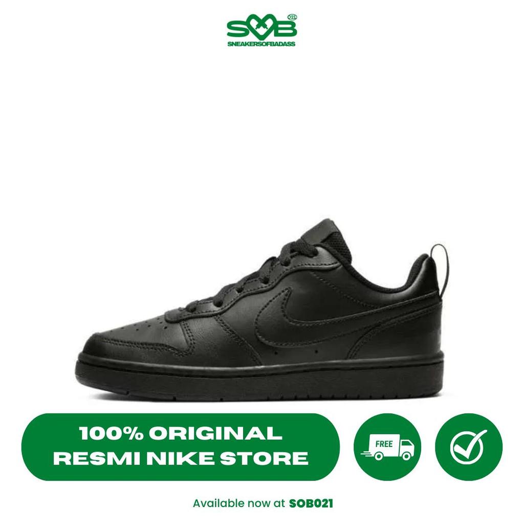 Sepatu Sneakers Nike Kids Court Borough Low 2 All Black - BQ5448-001