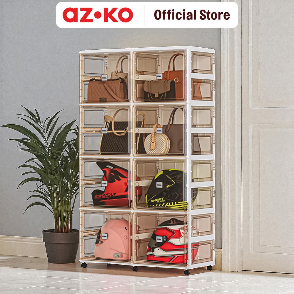 AZKO Stora Kotak Penyimpanan Tas Lipat Dengan Roda Transparan - Cokelat Display Cabinet Kabinet Kole