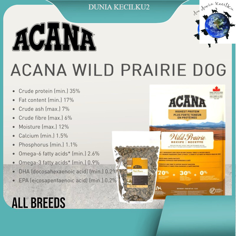 Acana Wild Prairie Dog Food Premium Grain Free All Breeds (KEMASAN REPACK)