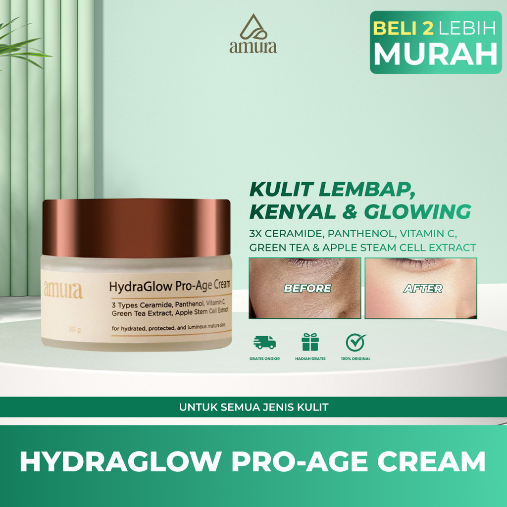 Amura HydraGlow Pro-Age Day Cream 30g Krim Malam Wajah Glowing 3X Ceramide Memperkuat Skin Barrier