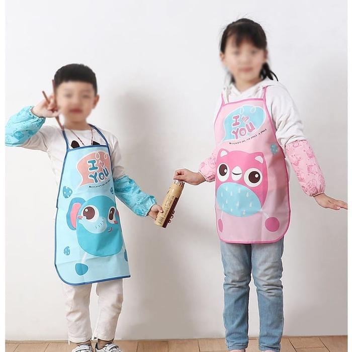 Apron Anak Celemek Plastik Bergambar Karakter Lucu Pelindung Baju Cook Set