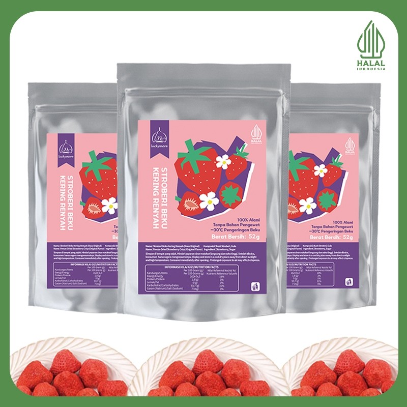 [Beli 1 Gratis 2 ] Luckymore HALAL Stroberi Beku Kering Renyah 52g — Stroberi Beku Kering yang Renya