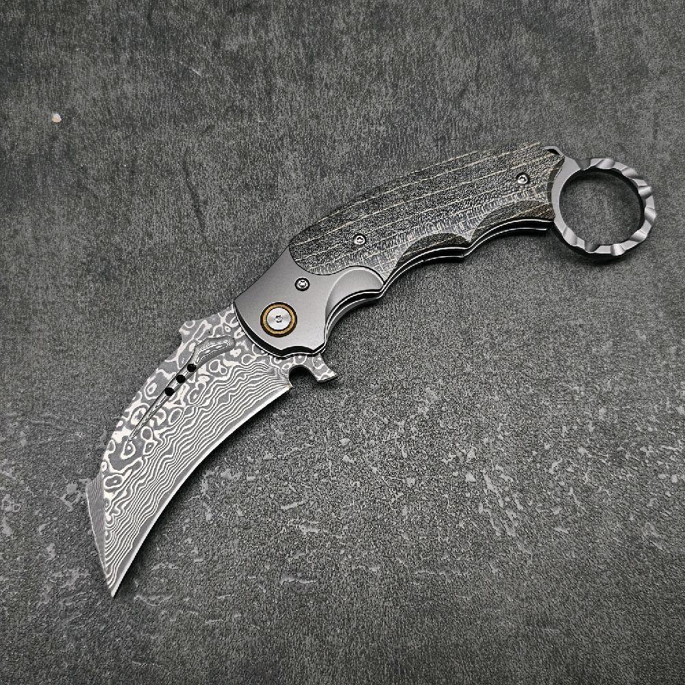 Pisau Lipat Karambit FANGZ Damascus Blade EDC