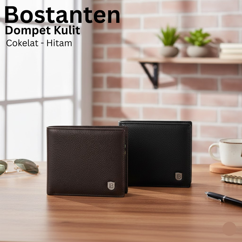 BOSTANTEN Model Lipat Bahan Kulit PU Hitam/Coklat - Dompet Pria