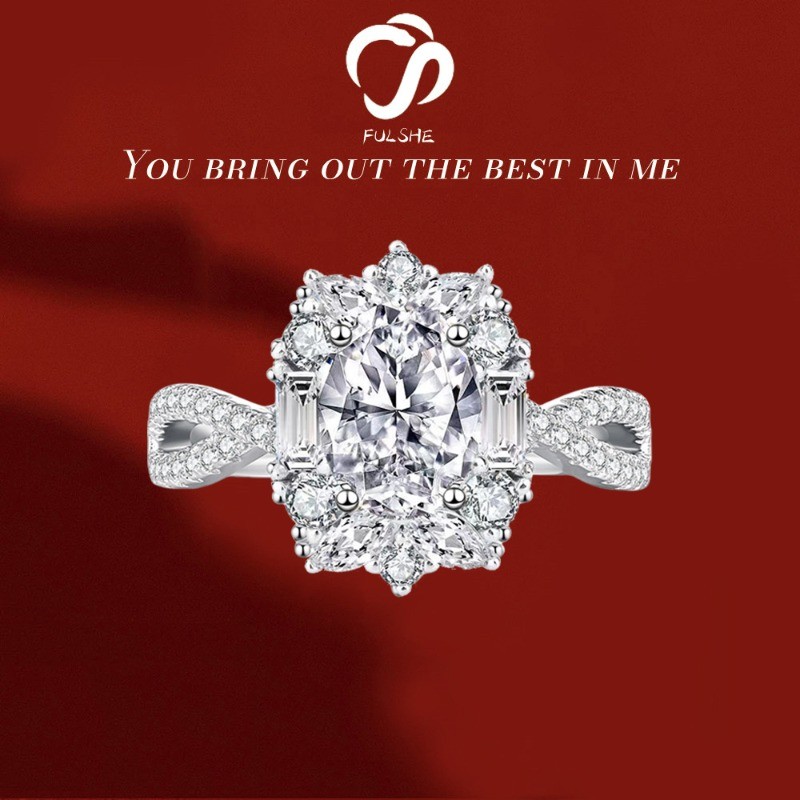 FULSHE Cincin Tunangan Berlian Berkilau Asli Telur Merpati Mewah Wanita