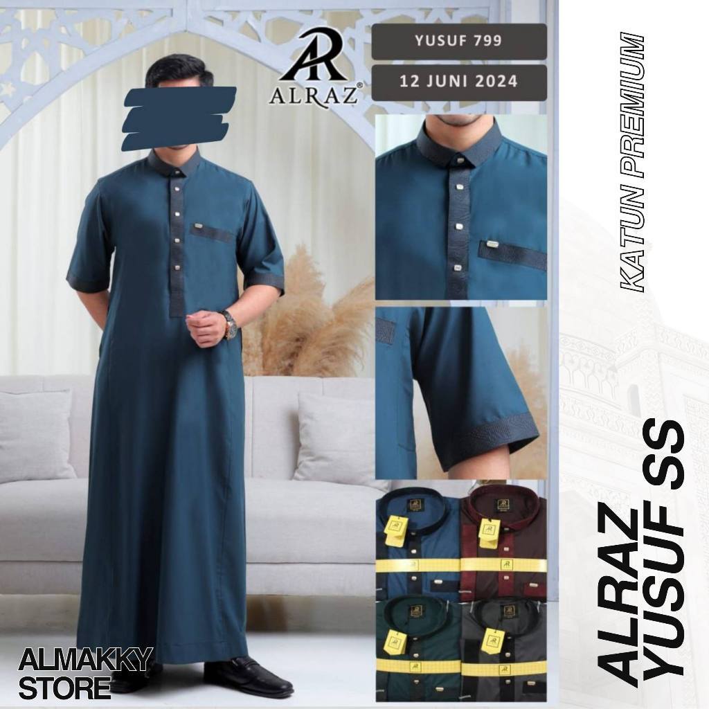JUBAH ALRAZ YUSUF LENGAN PENDEK - Katun Poly Premium -  Gamis Pria Premium Al Raz Almakky Store