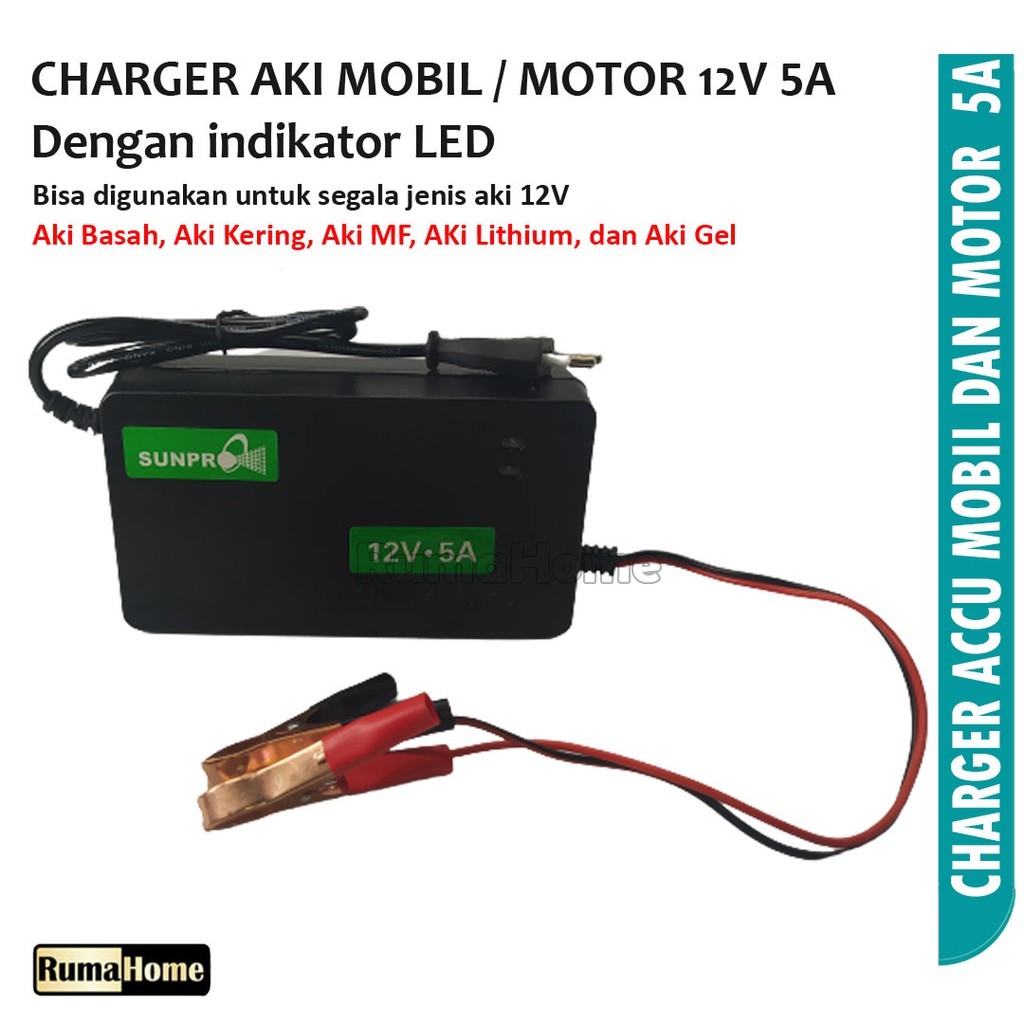 RJ Charger Aki Portable 1A,2A, 4A, 5A, 6A, 8A /12v Mobil dan Motor / Otomatis Charger Accu / Alat Ca