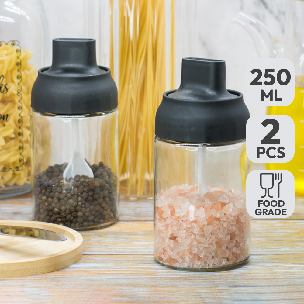 Informa Set 2 Pcs Hlyn Tempat Bumbu Dapur - Hitam Seasoning Jar Toples Bumbu Dapur Bubuk Wadah Garam