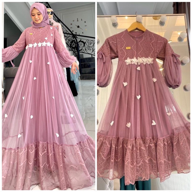 Jerry OFC - Gamis Pesta Anak Perempuan Brukat Motif Bunga Bunga S, M, L, XL
