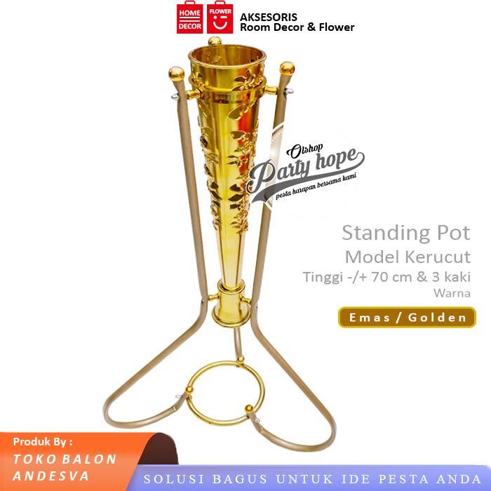 Standing Pot Besi Kerucut / Pot Bunga Sudut / Vas Bunga Corong Besi - Corong Gold