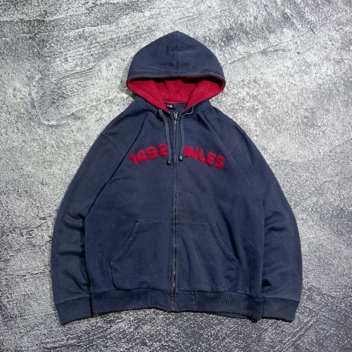 jaket Hoodie Zipper 1492 MILES navy logo bordir jaket casual murah size XL fit XXL