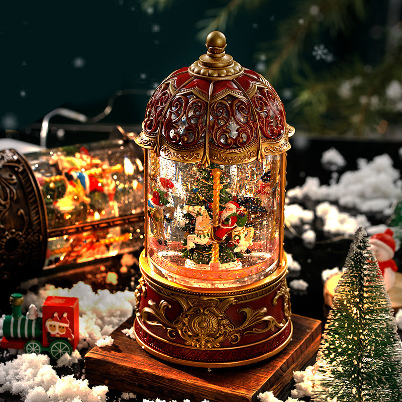 Christmas carousel old man tree music box crystal ball music box snow children's birthday gift retro
