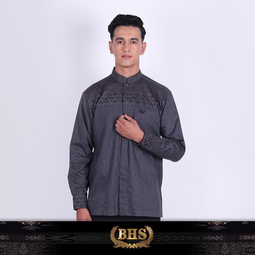 Baju Koko BHS Masterpiece Motif Utsman Dark Grey