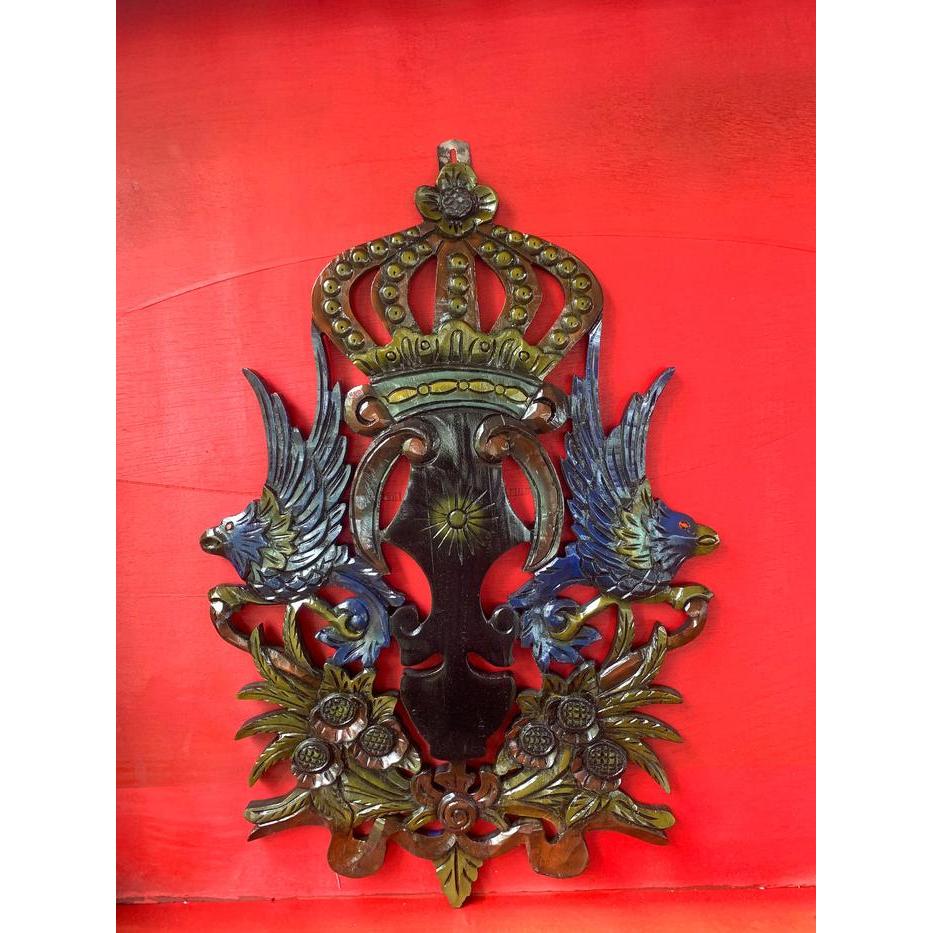 blawong keris ukir burung biru kembar dan ukir mahkota finishing sunggingan gradasi alus bk Keris se