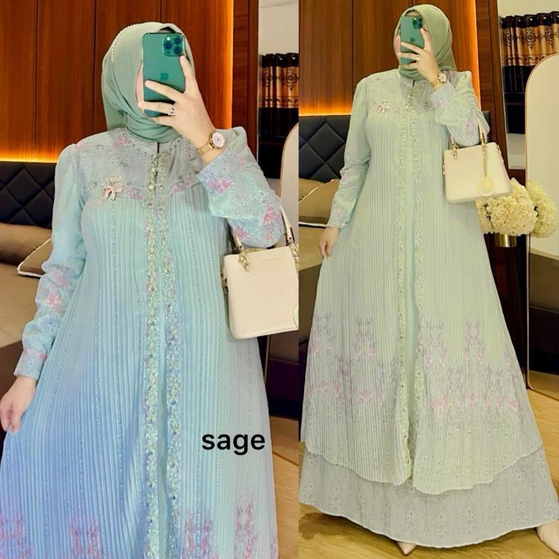 Avasya Dress Payet mutiara mewah plisket, Gamis avasya , Gamis blezer lepas pasang , Gamis pesta mew