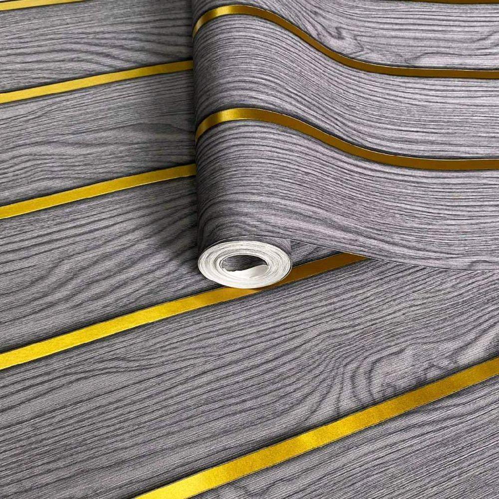 Wallpaper Dinding 3D Panel Abu Lis Gold Aesthetic Elegan kayu
