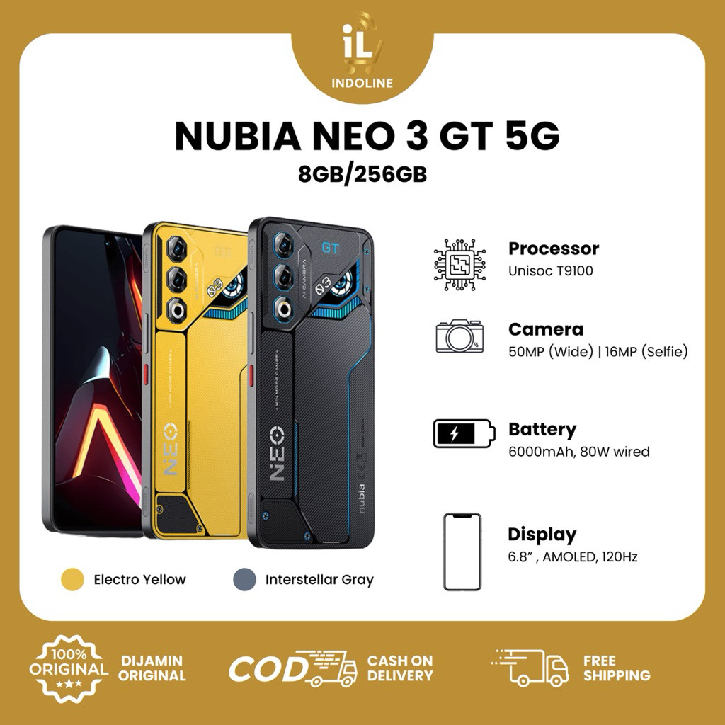ZTE NUBIA NEO 3 GT 5G RAM 8GB/256GB HP GAMING SHOULDER TRIGGER AMOLED 120HZ GARANSI RESMI