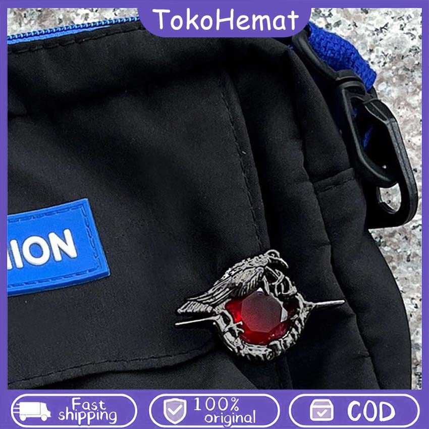 Love And Deepspace Sylus Brooch Cosplay Ruby Necklace Black Crow Badge Pendant Corsage Pin Jewelry