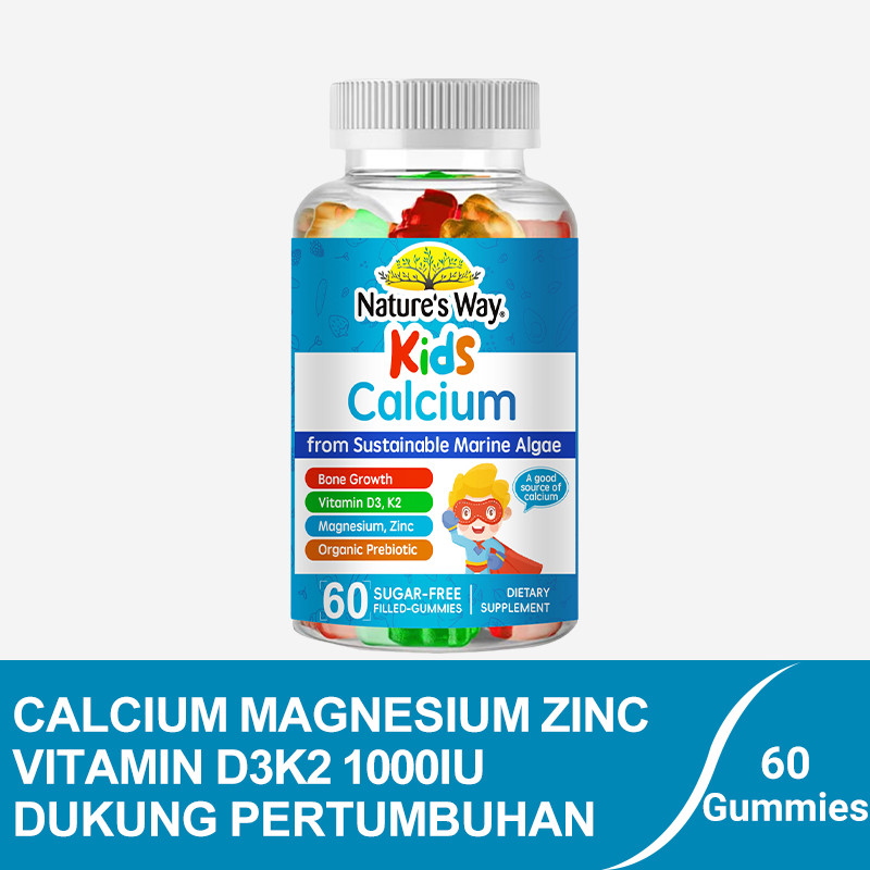Nature's Way Kids Calcium Magnesium Zinc Gummies 60pcs dengan Vitamin D3K2 – Suplemen Tulang & Gigi 