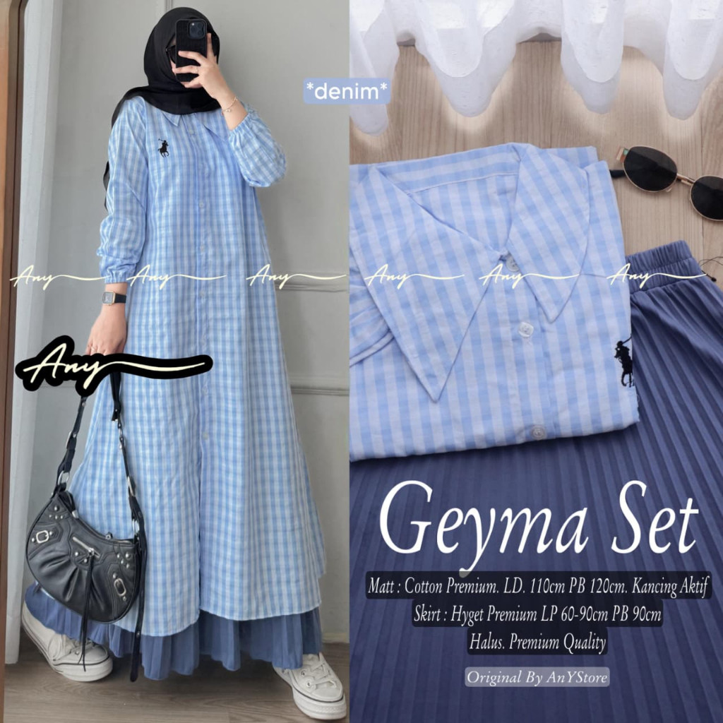 Ori By AnY-Setelan Rok Dress Katun Premium + Skirt Hyget Plisket-Modis Elegan - Kancing Aktif