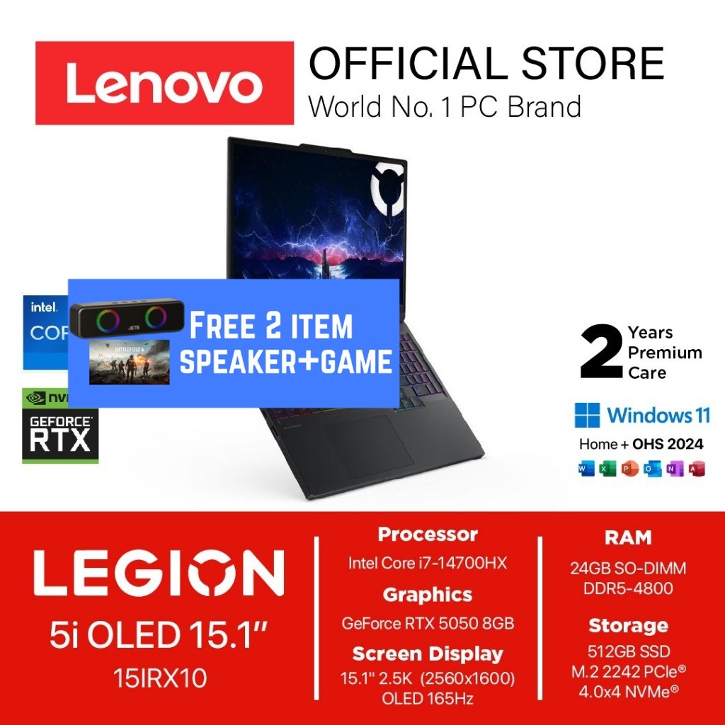 LENOVO LEGION 5i 15IRX10 OLED I7 14700HX RTX5050 8GB/ 24GB 512GB W11+OHS 15.1 WQXGA 165HZ -4RID