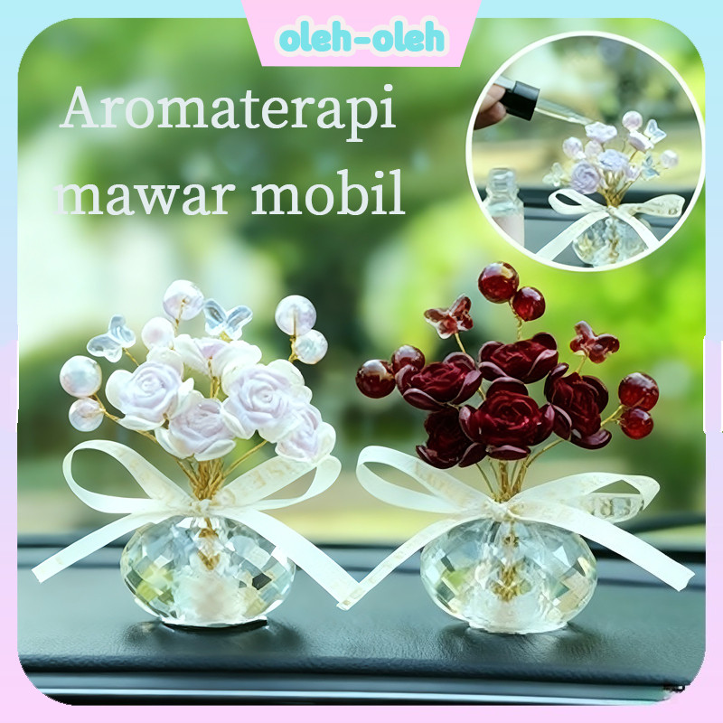 Ornamen Parfum Mobil Mawar Kristal Aromaterapi - Hiasan Dashboard Lucu Unik untuk Dekorasi Interior,