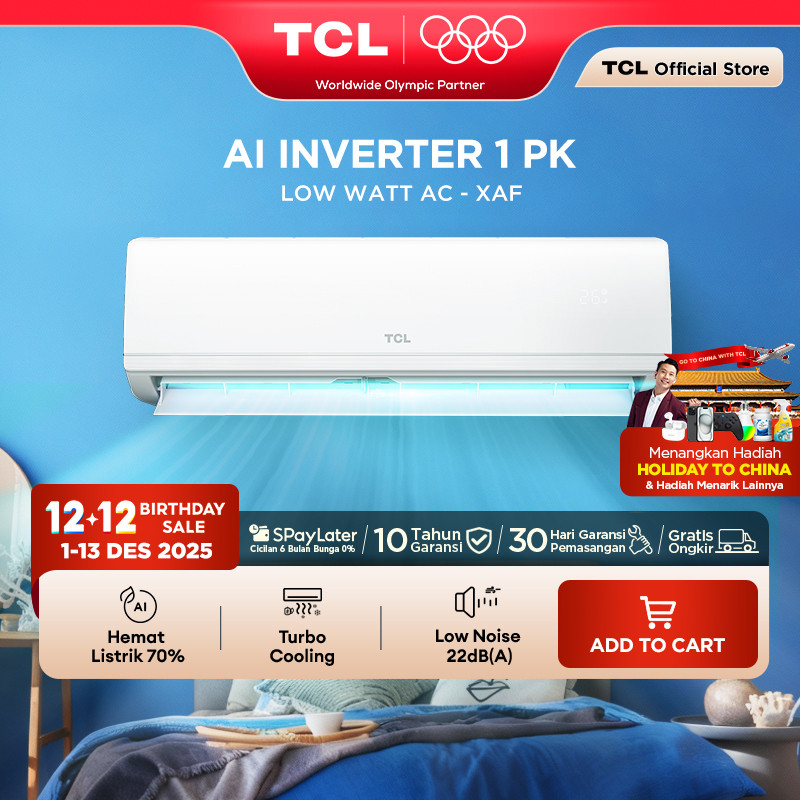 TCL AC Inverter 1PK - Tersedia Pemasangan - AI Tech Hemat Listrik 70% - Anti Bising - Cepat Dingin -