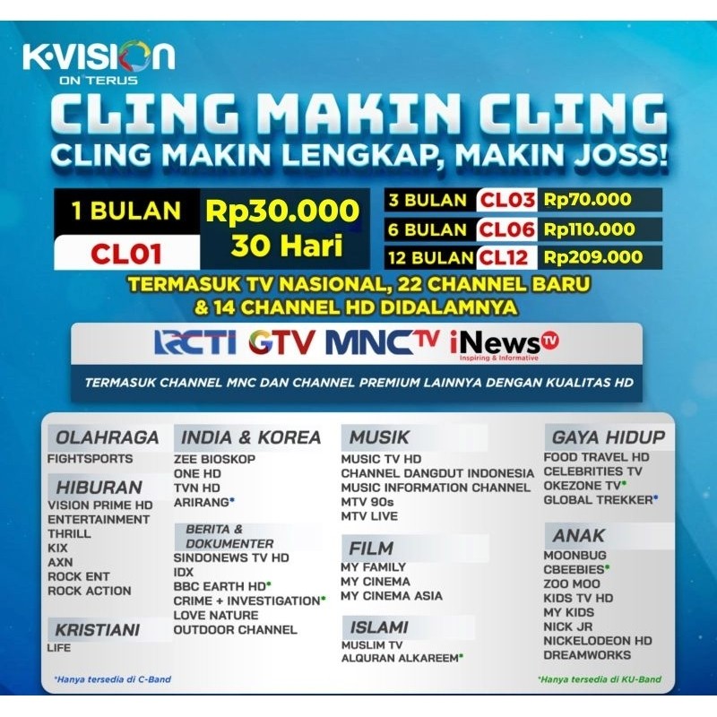 SL Paket Cling Kvision - Paket Receiver Kvision 1 tahun Promo