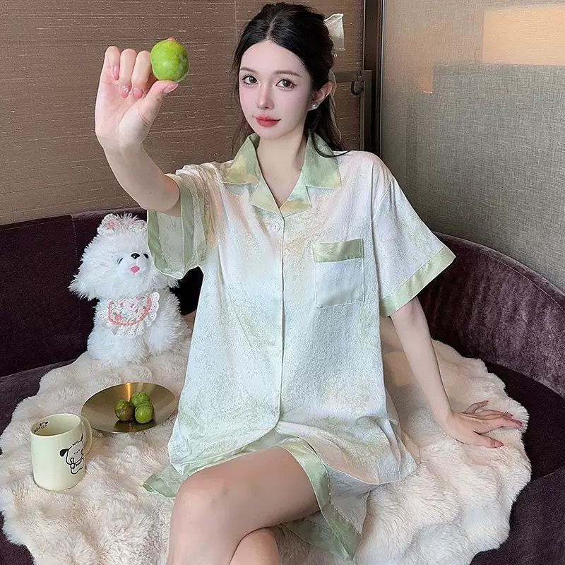 Baju Tidur Piyama Sutra Untuk Wanita / Piyama Sutra Kelinci Lucu Celana Pendek lengan pendek