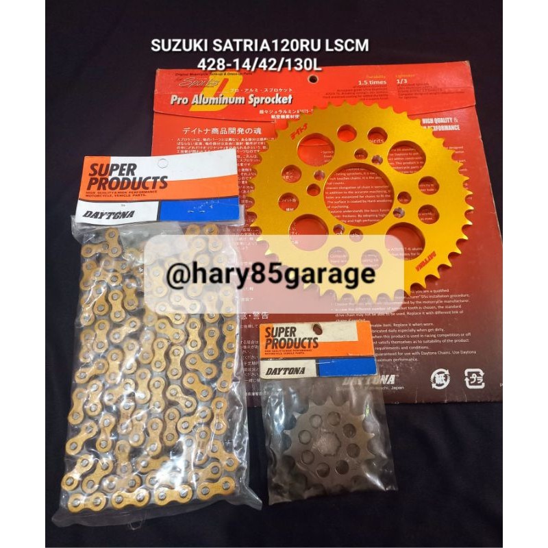 GEAR SET DAYTONA DURALUMIN SUZUKI SATRIA120RU 428-14/42/130L ORIGINAL