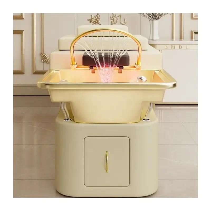 2025 New luxury salon head spa bed golden beauty salon special Thai massage shampoo bed