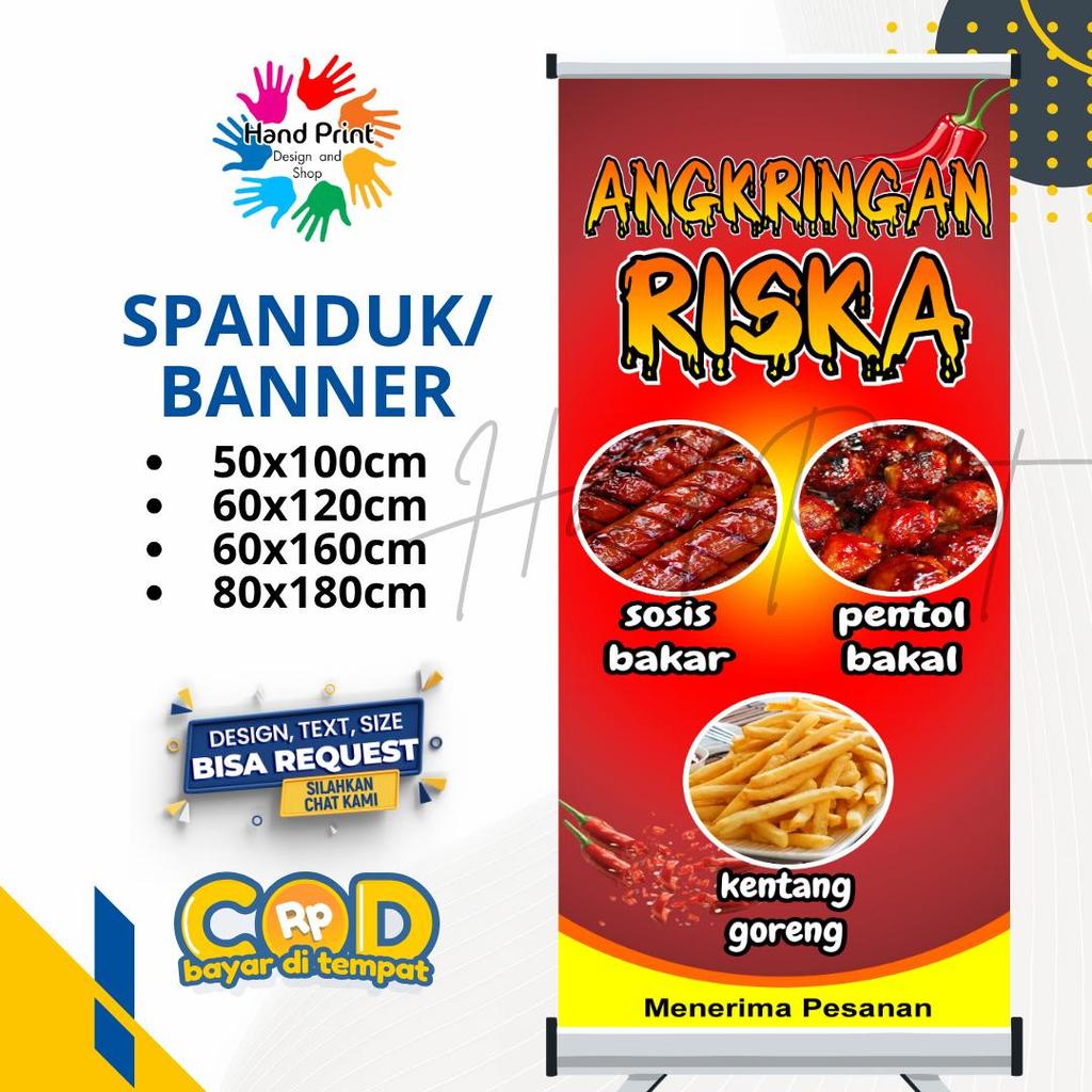 Cetak Spanduk Banner Angkringan Riska Merah  MMT Spanduk Custom 60x160