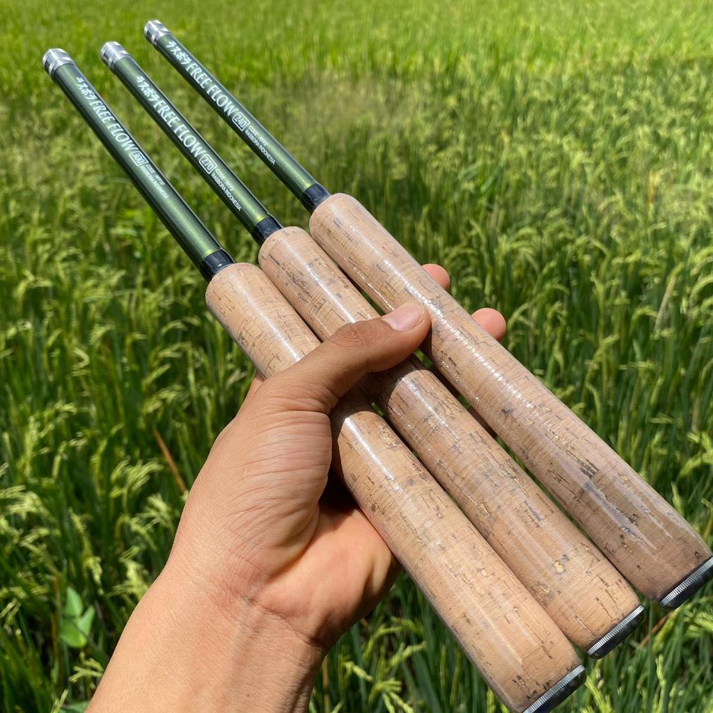 Joran tegek RASBORA Free Flow Set Handle Busa Eva Material Carbon Ruas Pendek Spek lentur