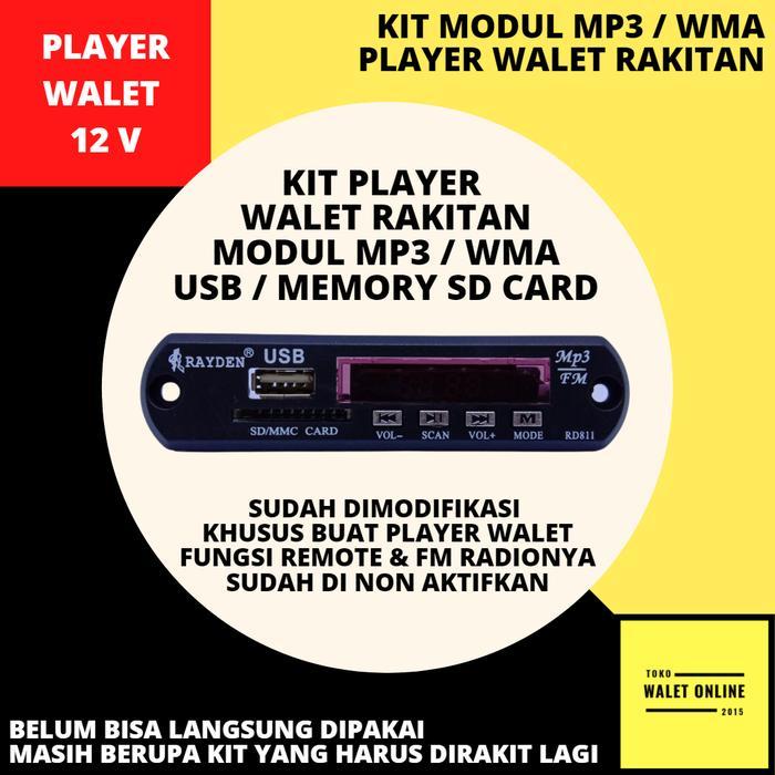 MODUL KIT MP3 PLAYER WALET KHUSUS AMPLI RAKITAN NO REMOT NO FM RADIO