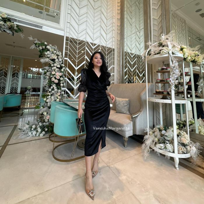 [VM] - 9021 - Dress Pesta / Dress Bludru murah / Dress pesta Bludru - HITAM, XL