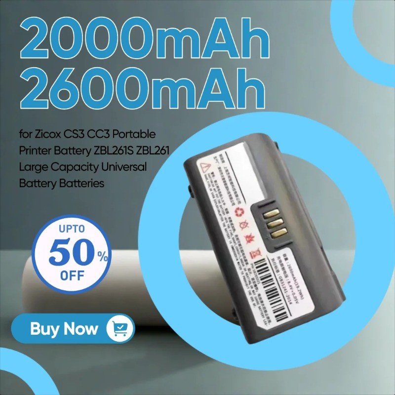 2000mAh 2600mAh for Zicox CS3 CC3 Portable Printer Battery ZBL261S ZBL261 Large Capacity Universal B