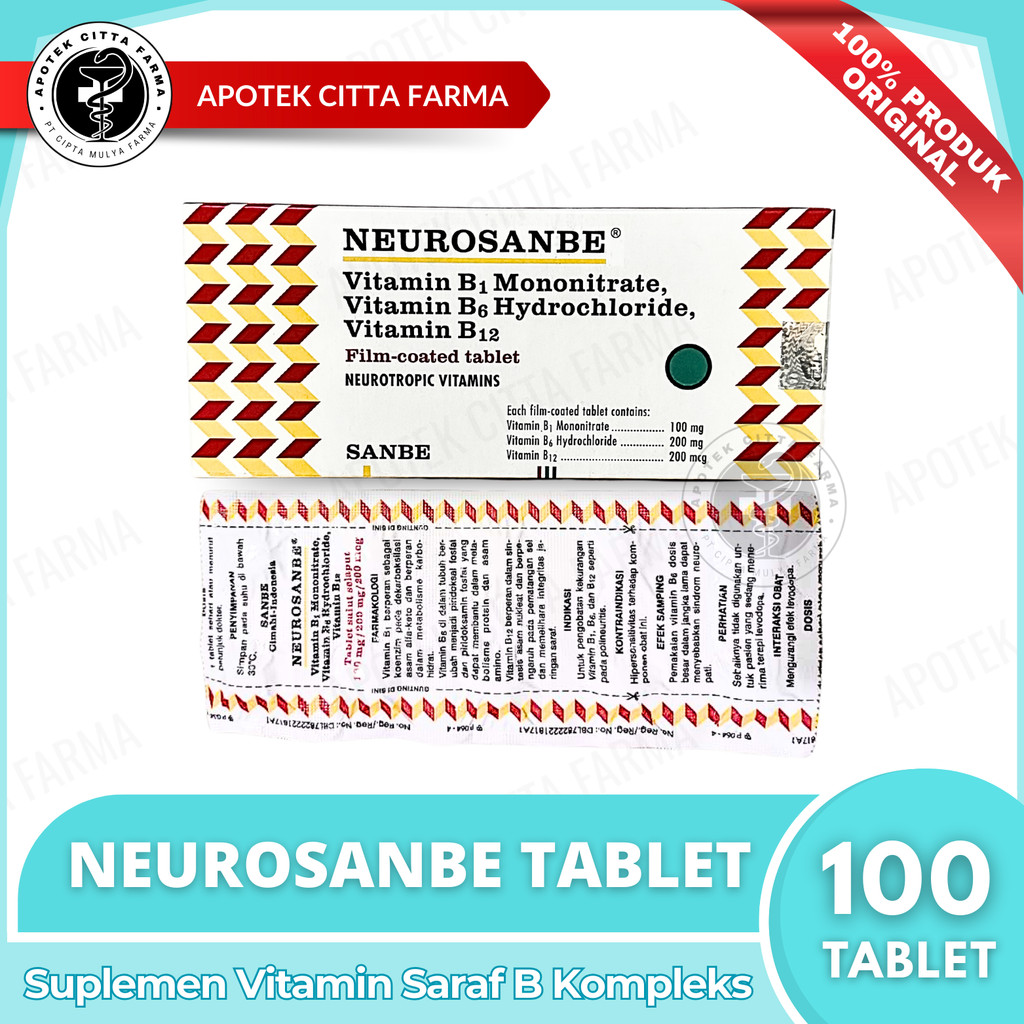 Neurosanbe Tablet 1 Box - Suplemen Vitamin Neurotropik / Vitamin B Komplex Complex Komplek / Vitamin