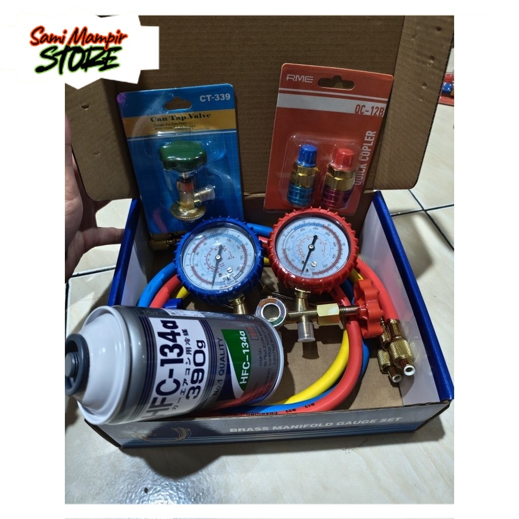 SMStore PAKET MURAH ISI FREON  AC MOBIL R134a KRAN CT.339 DAN DOUBLE MANIFOLD