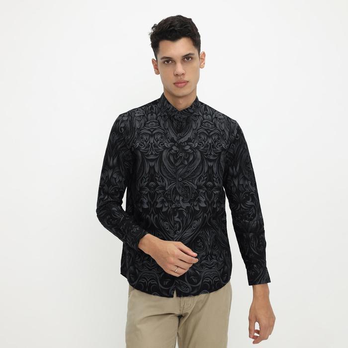 Vanfive Kemeja Koko Batik Shanghai Lengan Panjang Pria B1299 - Hitam - XXL