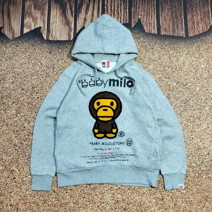 pullover hoodie A BATHING APE BABY MILO big logo bordir abu abu casual size M