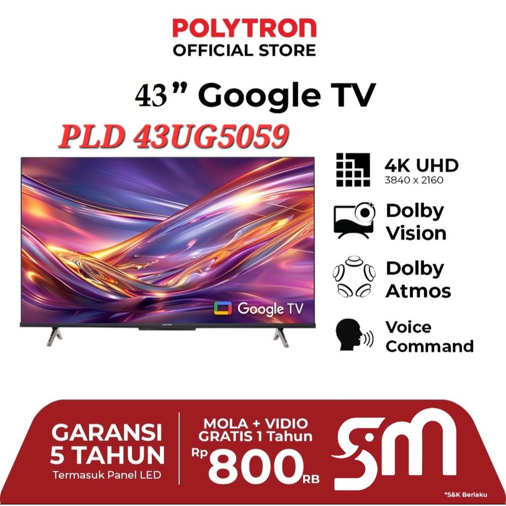 LED TV Polytron 43 inch PLD 43UG5059 UHD 4K Smart Google tv