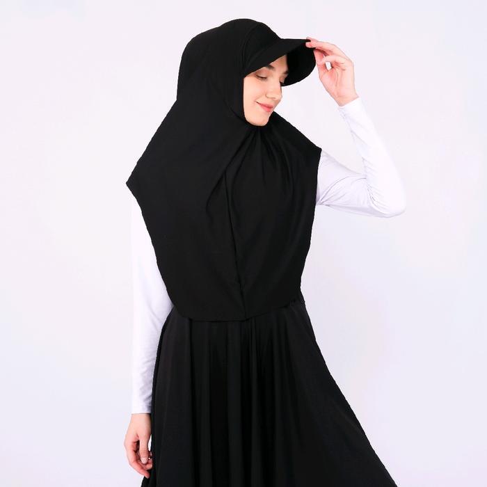 Kerudung Hijab Olahraga Sporty Instan Nyaman Simple Topi  Muslim  Wanita  Hitam  Bergo Lembut - Hija
