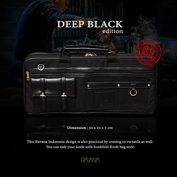 tiaamarket RAVANA KNIFE BAG | TAS PISAU | KULIT Dan DENIM | 12 SLOT KNIFE BAG - DEEP BLACK