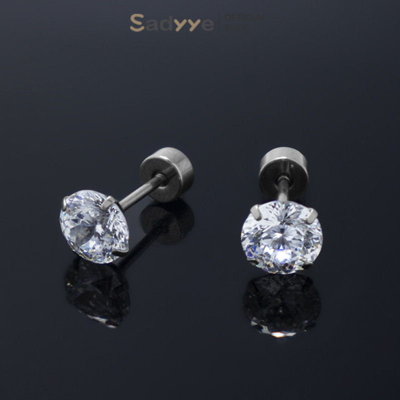 Sadyye Cakar Empat Zirkon Anting Baja Titanium Trendi Anting Anting Giwang Bertahtakan Berlian