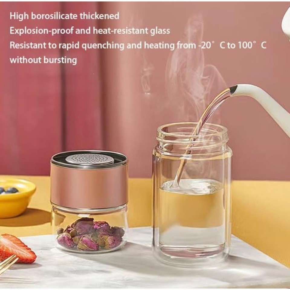 420ML Tea Cup Easy To Clean Glass Tea Cup with Double-layer Tea Infuser Tea Infuser Water Cup Suitab